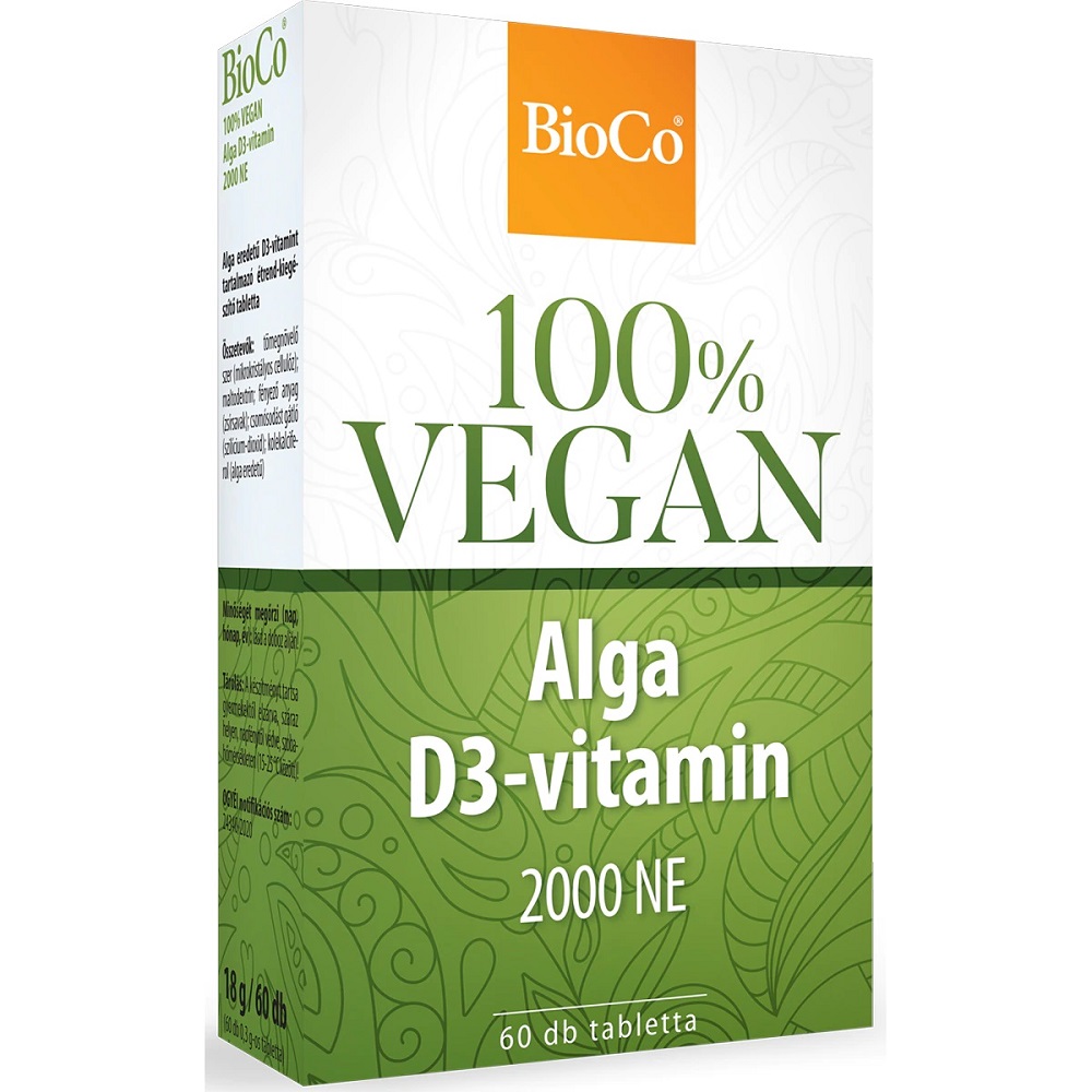 BioCo 100% VEGAN Alga D3-vitamin 2000NE tabletta - 60db 1 BioCo 100% VEGAN Alga D3-vitamin 2000NE tabletta