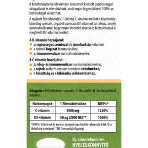 BioCo 100% VEGAN C+D Duo C-vitamin 1000mg + alga D3-vitamin filmtabletta - 90db - Image 2