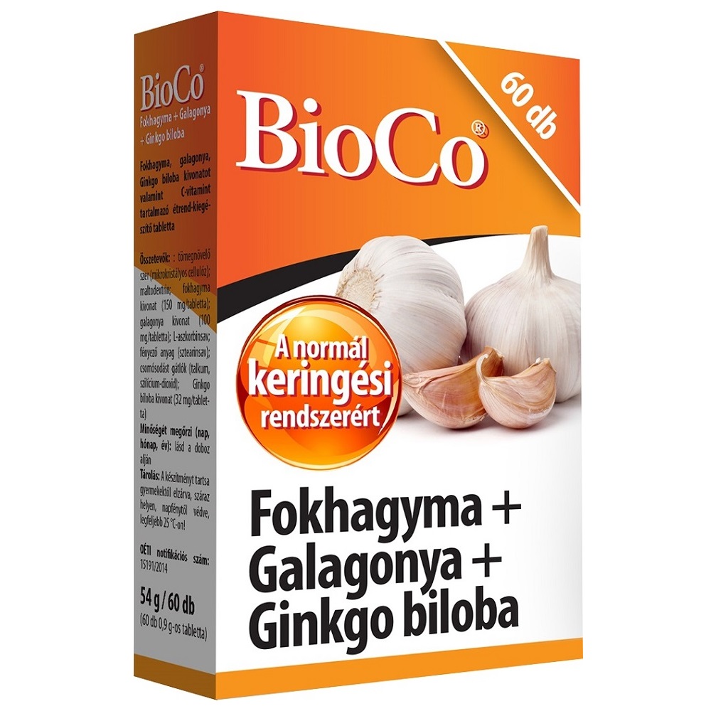 BioCo Fokhagyma + Galagonya + Ginkgo Biloba tabletta - 60db 1 BioCo Fokhagyma + Galagonya + Ginkgo Biloba tabletta