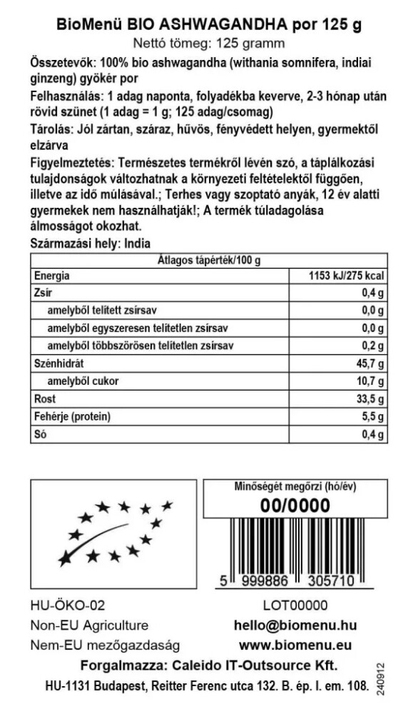 BioMenü Bio Ashwagandha por - 125g 2 BioMenü Bio Ashwagandha por - 125g - Image 2