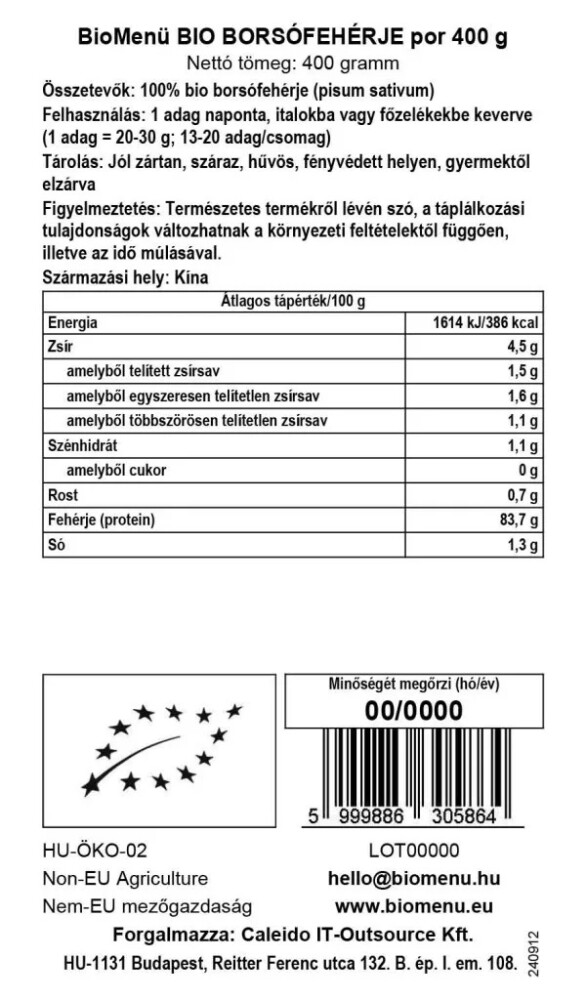 BioMenü Bio Borsófehérje por - 400g 2 BioMenü Bio Borsófehérje por - 400g - Image 2