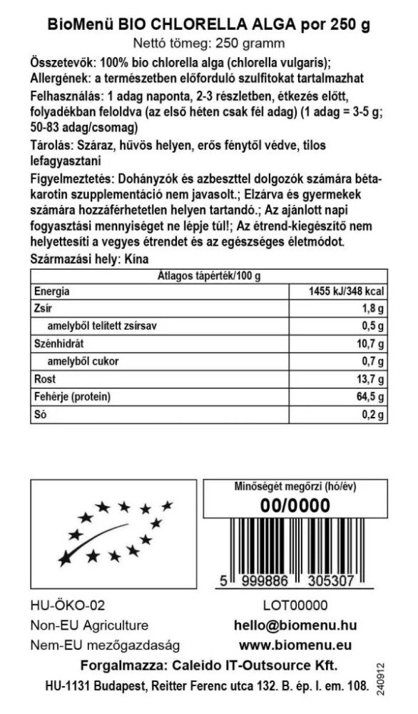BioMenü Bio Chlorella algapor - 250g 2 BioMenü Bio Chlorella algapor - 250g - Image 2