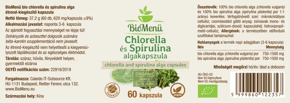 BioMenü Bio Chlorella és Spirulina algakapszula - 60db 2 BioMenü Bio Chlorella és Spirulina algakapszula - 60db - Image 2