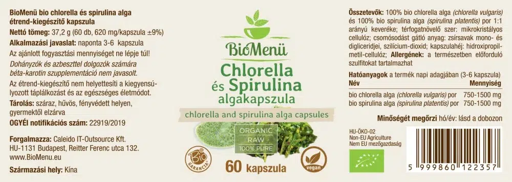 BioMenü Bio Chlorella és Spirulina algakapszula - 60db 2 BioMenü Bio Chlorella és Spirulina algakapszula - 60db - Image 2