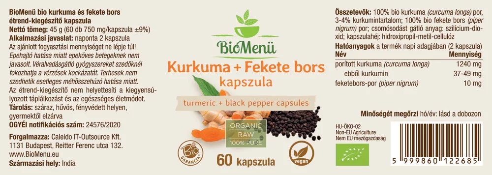 Biomenü Bio Kurkuma+Fekete bors kapszula - 60db 2 Biomenü Bio Kurkuma+Fekete bors kapszula - 60db - Image 2