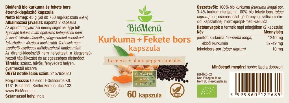 Biomenü Bio Kurkuma+Fekete bors kapszula - 60db 2 Biomenü Bio Kurkuma+Fekete bors kapszula - 60db - Image 2