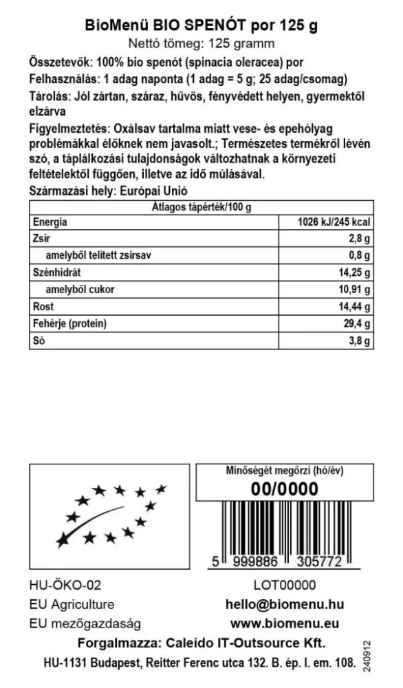 BioMenü Bio Spenótpor - 125g 2 BioMenü Bio Spenótpor - 125g - Image 2
