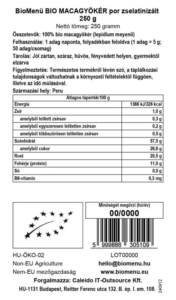 BioMenü Bio zselatinizált Macagyökérpor - 250g 2 BioMenü Bio zselatinizált Macagyökérpor - 250g - Image 2