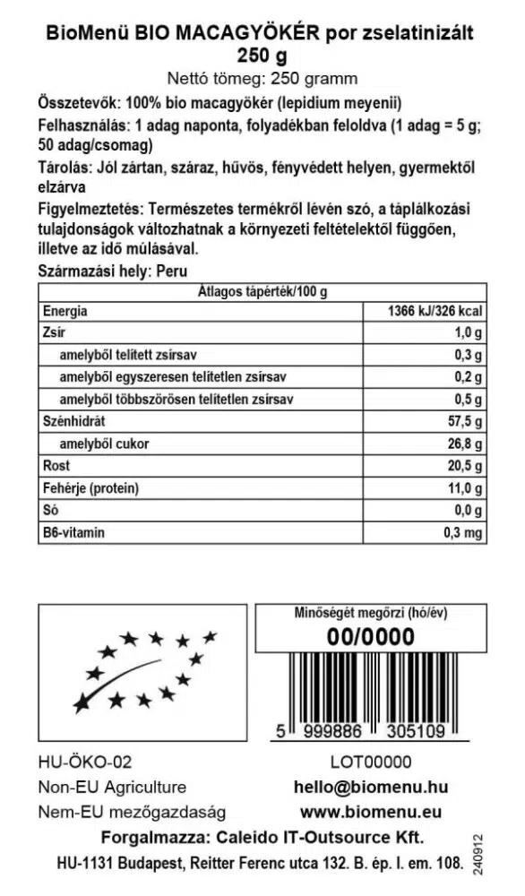 BioMenü Bio zselatinizált Macagyökérpor - 250g 2 BioMenü Bio zselatinizált Macagyökérpor - 250g - Image 2