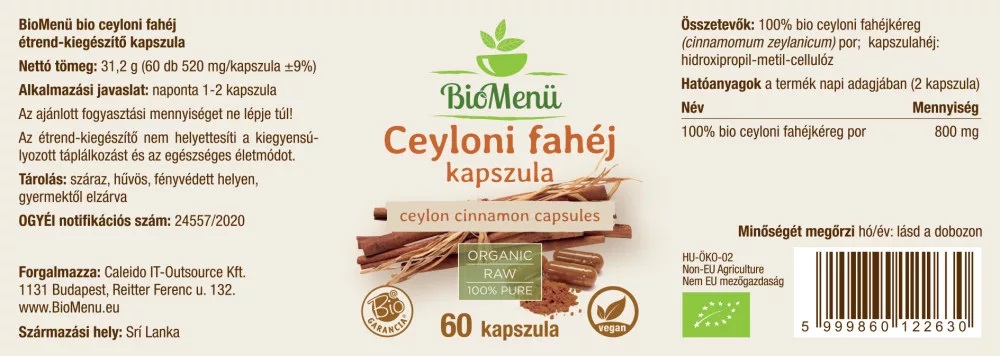 Biomenü Bio Ceyloni fahéj kapszula - 60db 2 Biomenü Bio Ceyloni fahéj kapszula - 60db - Image 2