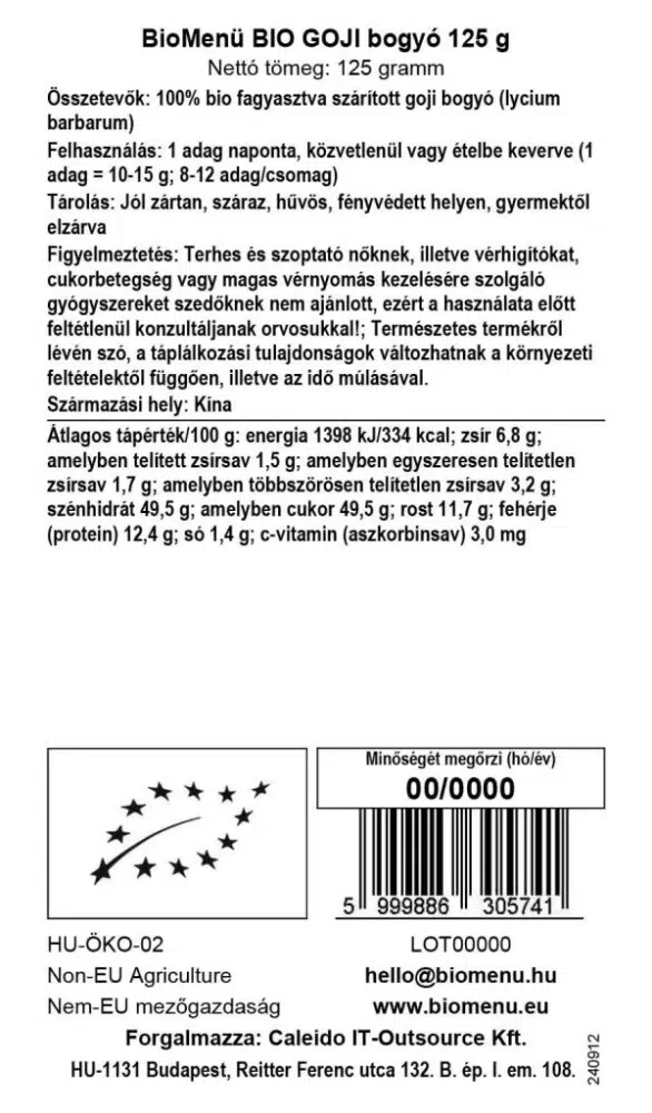 Biomenü Bio Goji bogyó - 125g 2 Biomenü Bio Goji bogyó - 125g - Image 2