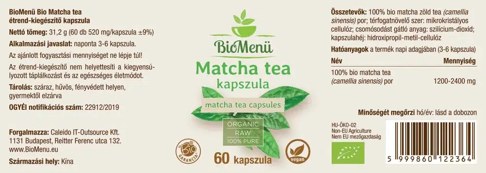 Biomenü Bio Matcha tea kapszula - 60db 2 Biomenü Bio Matcha tea kapszula - 60db - Image 2