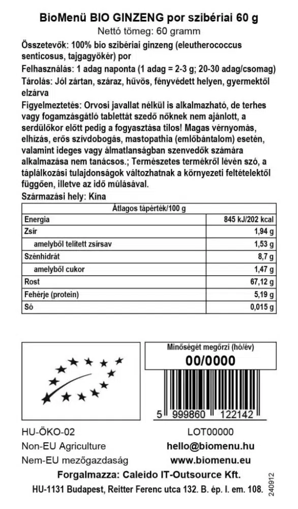 Biomenü Bio Szibériai Ginseng (ginzeng) por - 60g 2 Biomenü Bio Szibériai Ginseng (ginzeng) por - 60g - Image 2