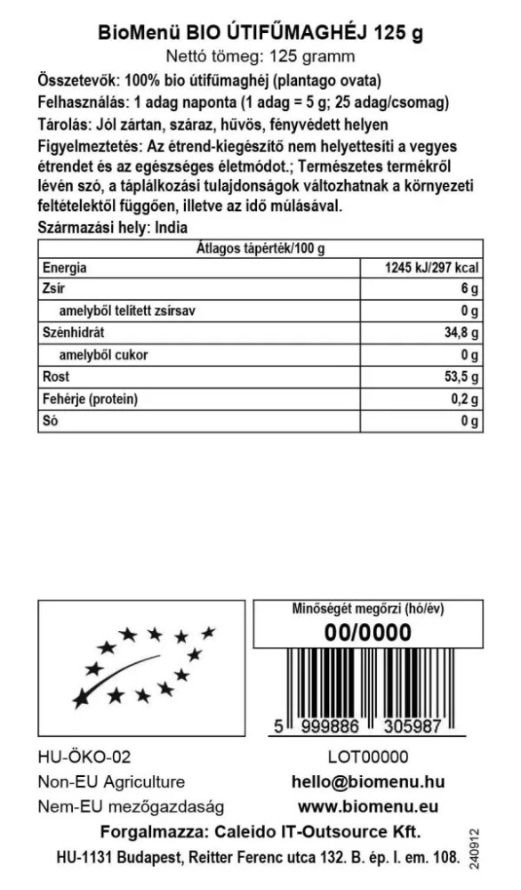 Biomenü Bio Útifűmaghéj - 125g 2 Biomenü Bio Útifűmaghéj - 125g - Image 2