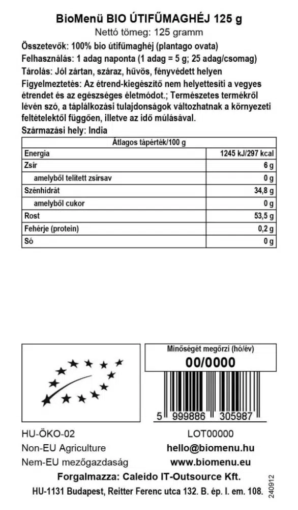 Biomenü Bio Útifűmaghéj - 125g 2 Biomenü Bio Útifűmaghéj - 125g - Image 2