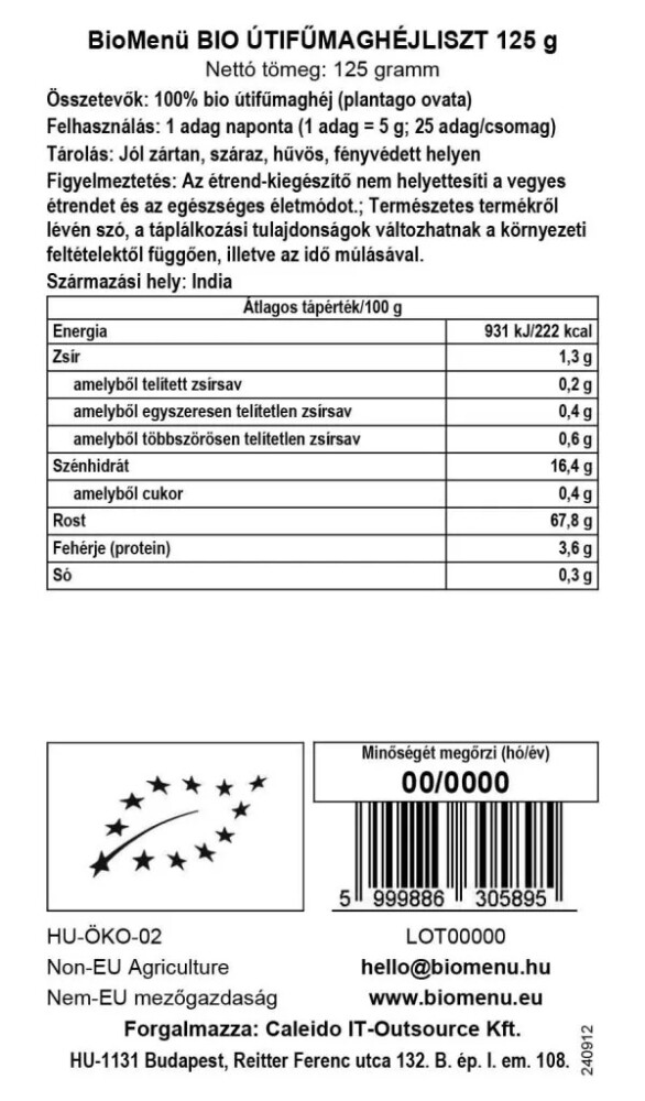 Biomenü Bio Útifűmaghéjliszt - 125g 2 Biomenü Bio Útifűmaghéjliszt - 125g - Image 2