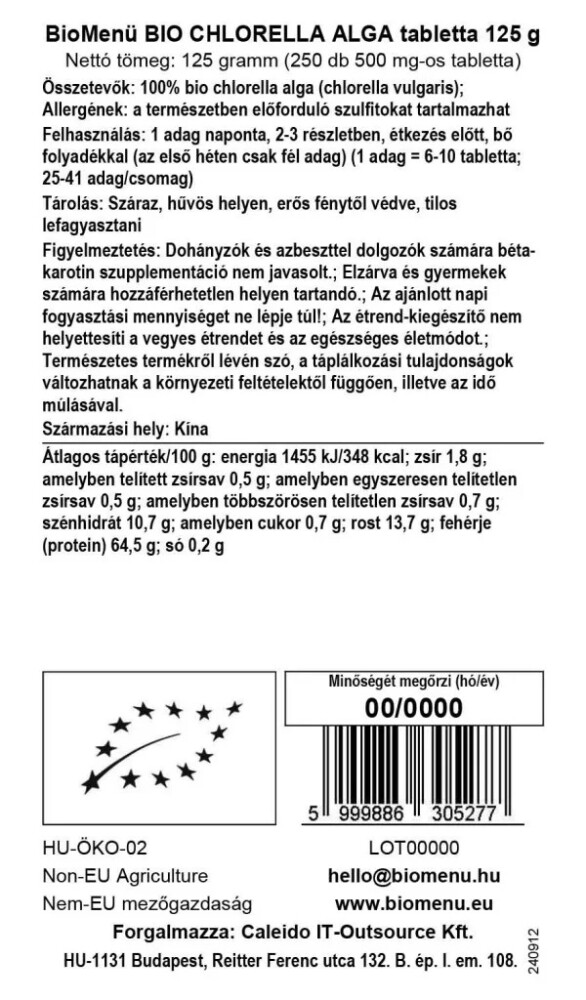 Biomenü Bio Chlorella algatabletta - 125g 2 Biomenü Bio Chlorella algatabletta - 125g - Image 2