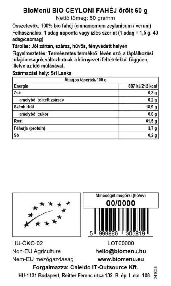 BioMenü Bio Őrölt ceyloni fahéj - 60g 2 BioMenü Bio Őrölt ceyloni fahéj - 60g - Image 2