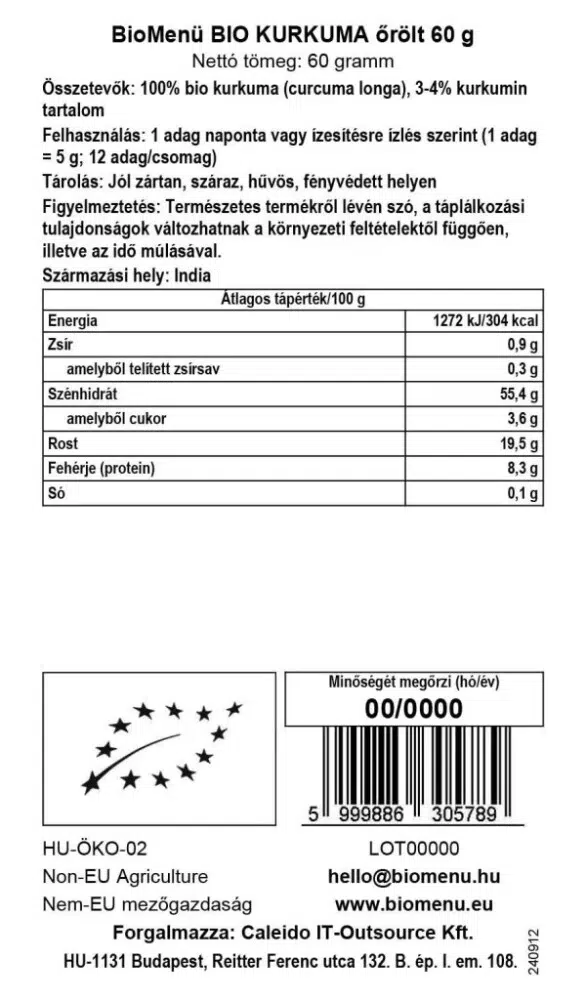 Biomenü Bio őrölt kurkuma - 60g 2 Biomenü Bio őrölt kurkuma - 60g - Image 2