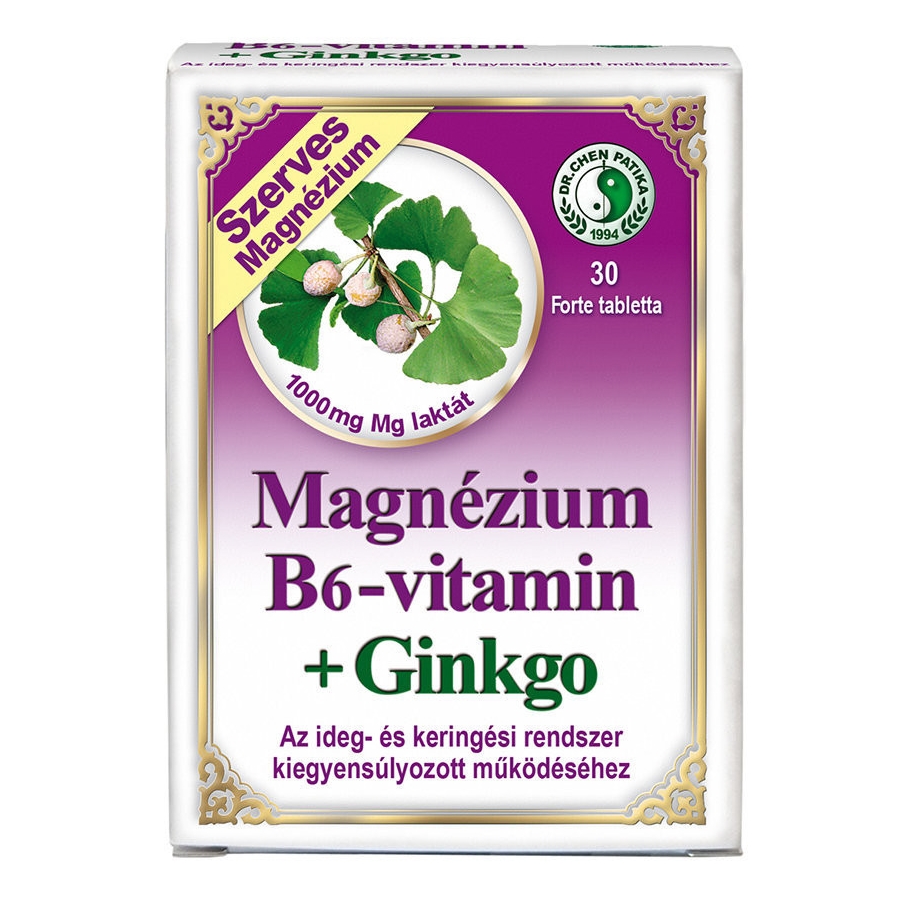 Dr. Chen Magnézium + B6-vitamin + Ginkgo tabletta - 30db 1 Dr. Chen Magnézium + B6-vitamin + Ginkgo tabletta - 30db