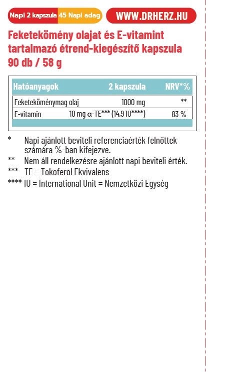 Dr. Herz Feketekömény olaj + E-vitamin kapszula - 90db 2 Dr. Herz Feketekömény olaj + E-vitamin kapszula - 90db - Image 2