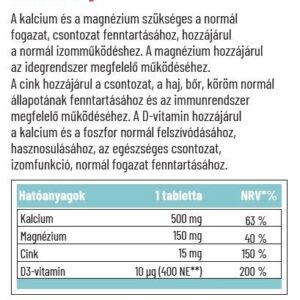 Dr. Herz Kalcium+Magnézium+Cink+D3-vitamin tabletta - 90db 3 Dr. Herz Kalcium+Magnézium+Cink+D3-vitamin tabletta - 90db - Image 2
