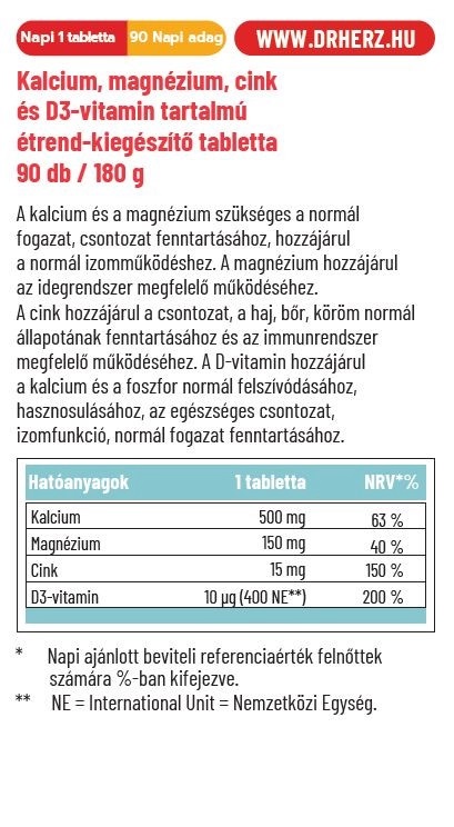 Dr. Herz Kalcium+Magnézium+Cink+D3-vitamin tabletta - 90db 2 Dr. Herz Kalcium+Magnézium+Cink+D3-vitamin tabletta - 90db - Image 2