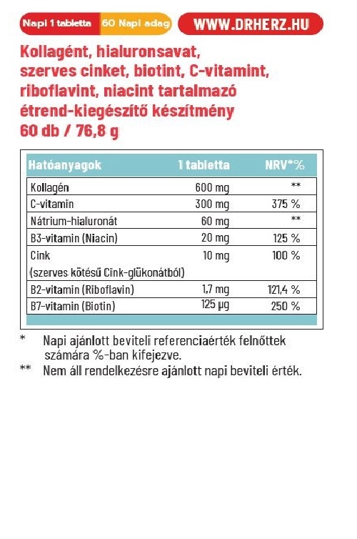 Dr. Herz Kollagén Forte Hialuronnal tabletta - 60db 2 Dr. Herz Kollagén Forte Hialuronnal tabletta - 60db - Image 2