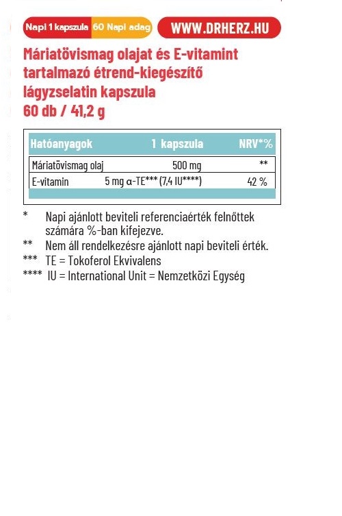 Dr. Herz Máriatövismag Olaj 500mg + E-vitamin kapszula - 60db 2 Dr. Herz Máriatövismag Olaj 500mg + E-vitamin kapszula - 60db - Image 2