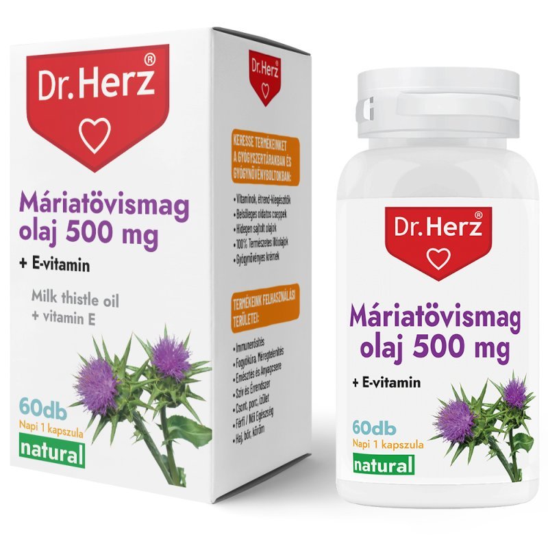 Dr. Herz Máriatövismag Olaj 500mg + E-vitamin kapszula - 60db 1 Dr. Herz Máriatövismag Olaj 500mg + E-vitamin kapszula - 60db