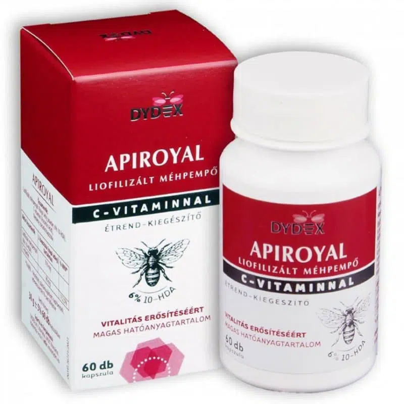 Dydex Apiroyal, liofilizált méhpempő C-vitaminnal kapszula - 60db 1 Dydex Apiroyal, liofilizált méhpempő C-vitaminnal kapszula - 60db