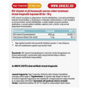 Dr. Herz B12-vitamin 1000 mcg + Szerves Cink kapszula - 60db 3 Dr. Herz B12-vitamin 1000 mcg + Szerves Cink kapszula - 60db - Image 2