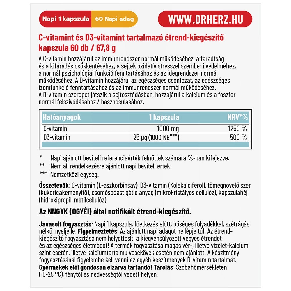 Dr. Herz C-vitamin 1000mg + D3-vitamin 1000NE kapszula - 60db 2 Dr. Herz C-vitamin 1000mg + D3-vitamin 1000NE kapszula - 60db - Image 2