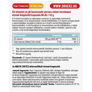 Dr. Herz D3-vitamin Forte 4000NE + Szerves Cink kapszula - 60db 3 Dr. Herz D3-vitamin Forte 4000NE + Szerves Cink kapszula - 60db - Image 2