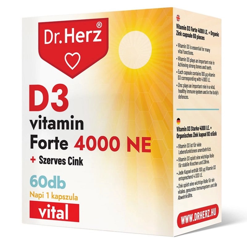 Dr. Herz D3-vitamin Forte 4000NE + Szerves Cink kapszula - 60db 1 Dr. Herz D3-vitamin Forte 4000NE + Szerves Cink kapszula - 60db