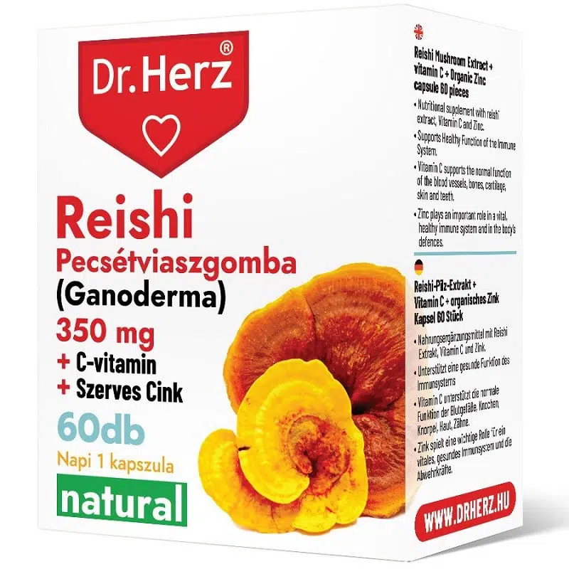 Dr. Herz Reishi Pecsétviaszgomba (Ganoderma) 350 mg kapszula - 60db 1 Dr. Herz Reishi + C-vitamin + Szerves Cink kapszula - 60db