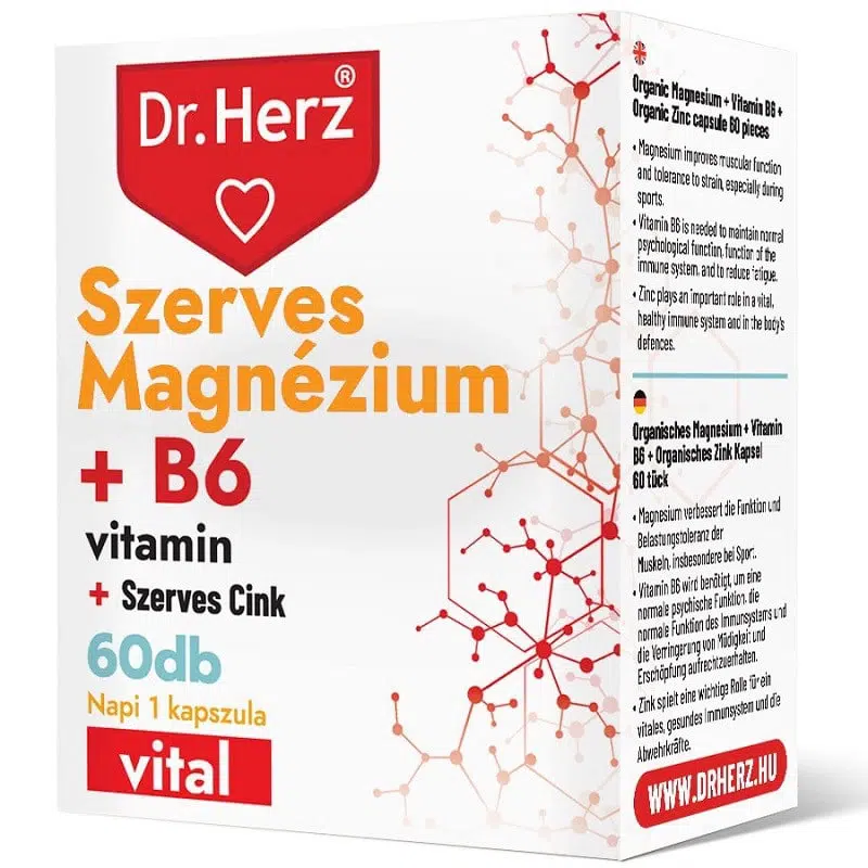 Dr. Herz Szerves Magnézium + B6 + Szerves Cink kapszula - 60db 1 Dr. Herz Szerves Magnézium + B6 + Szerves Cink tabletta - 60db