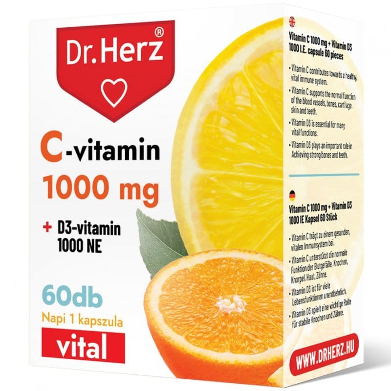Dr. Herz C-vitamin 1000mg + D3-vitamin 1000NE kapszula - 60db 1 Dr. Herz C-vitamin 1000mg + D3-vitamin 1000NE kapszula - 60db