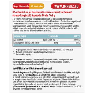 Dr. Herz D3-vitamin 2000NE + Szerves Cink kapszula - 60db 3 Dr. Herz D3-vitamin 2000NE + Szerves Cink kapszula - 60db - Image 2