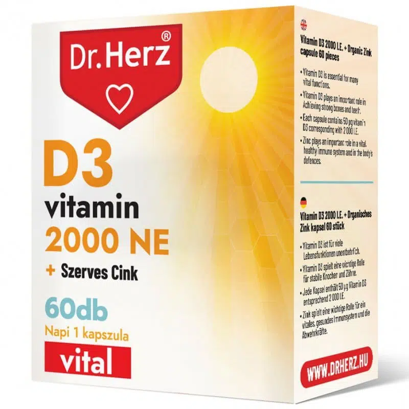 Dr. Herz D3-vitamin 2000NE + Szerves Cink kapszula - 60db 1 Dr. Herz D3-vitamin 2000NE + Szerves Cink kapszula - 60db
