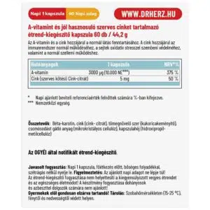 Dr. Herz A-vitamin 10000NE + Szerves Cink kapszula - 60db 3 Dr. Herz A-vitamin 10000NE + Szerves Cink kapszula - 60db - Image 2