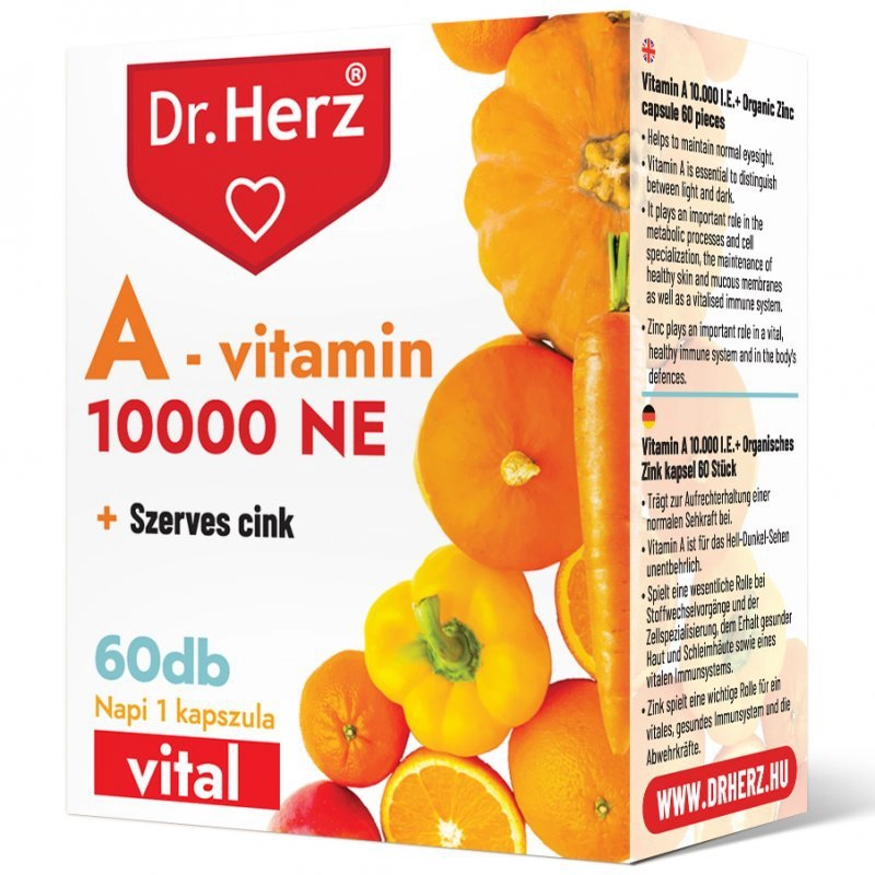 Dr. Herz A-vitamin 10000NE + Szerves Cink kapszula - 60db 1 Dr. Herz A-vitamin 10000NE + Szerves Cink kapszula - 60db