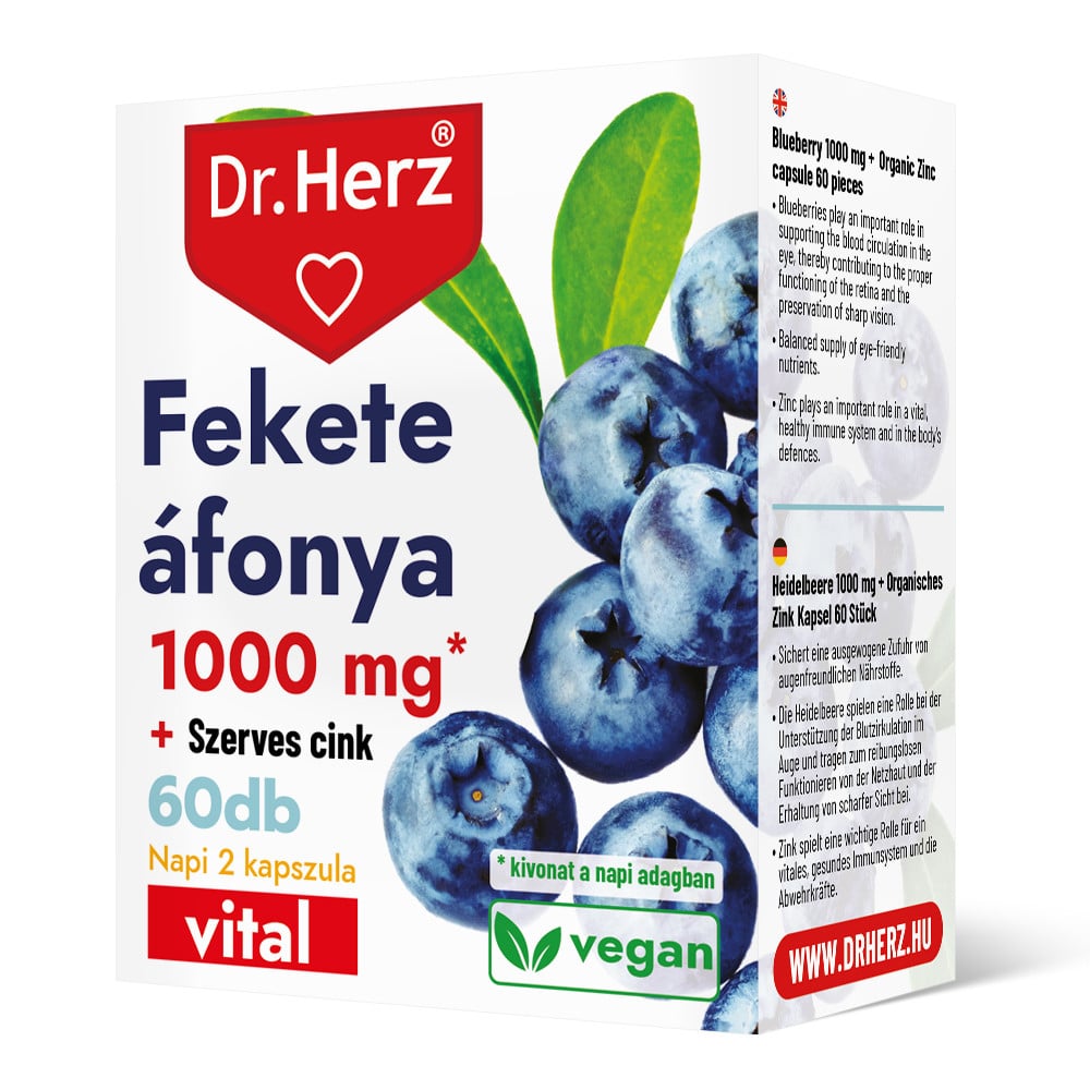 Dr. Herz Fekete Áfonya 500 mg + Szerves Cink kapszula - 60db 1 Dr. Herz Fekete Áfonya 500 mg + Szerves Cink kapszula - 60db