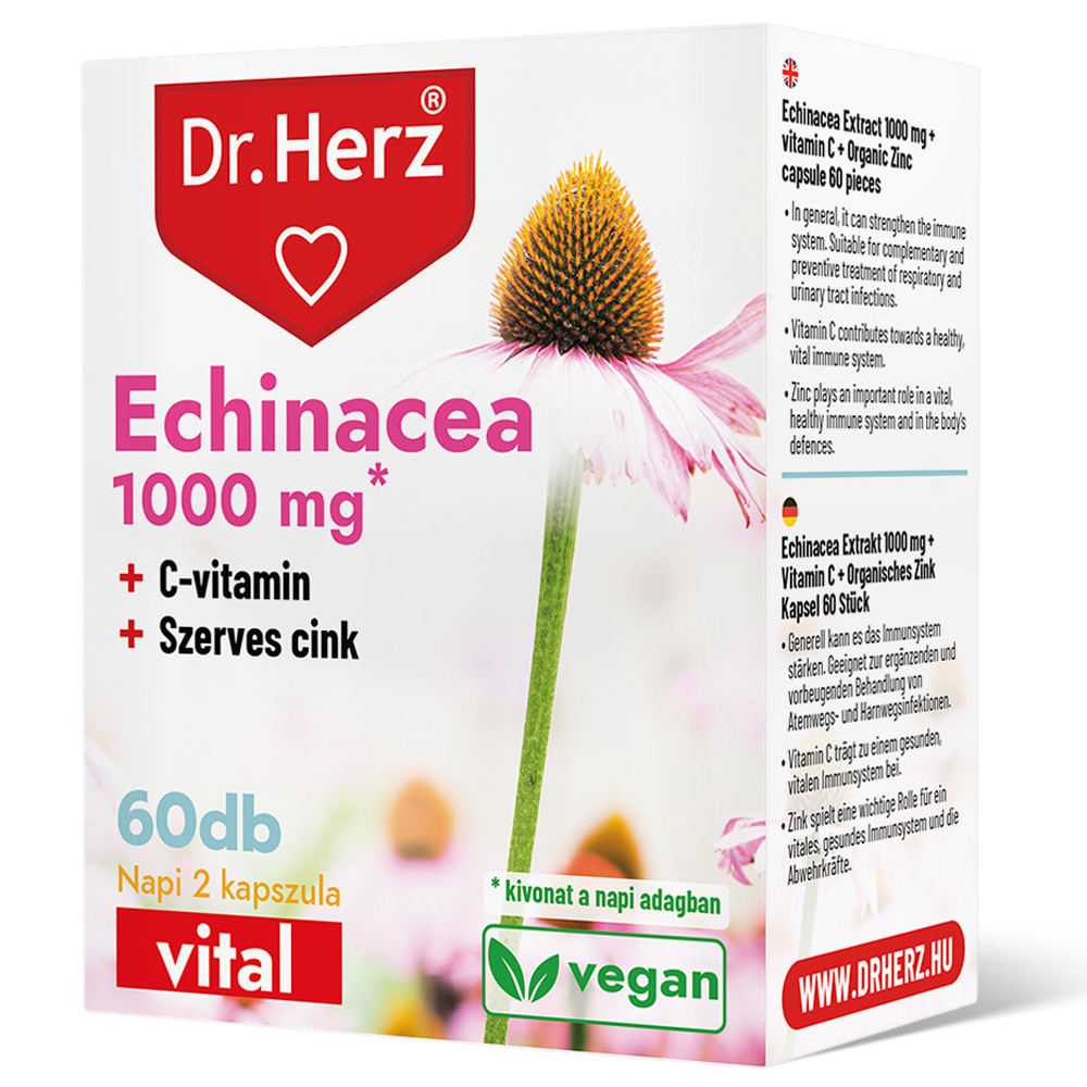 Dr. Herz Echinacea 500 mg+C-vitamin+Szerves Cink kapszula - 60db 1 Dr. Herz Echinacea 500 mg+C-vitamin+Szerves Cink kapszula - 60db
