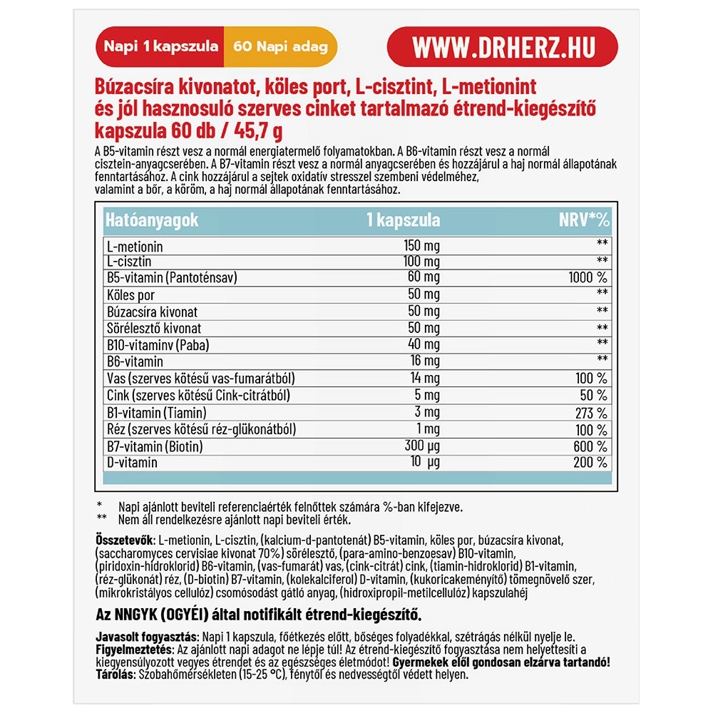Dr. Herz Hair Multivitamin Komplex kapszula - 60db 2 Dr. Herz Hair Multivitamin Komplex kapszula - 60db - Image 2