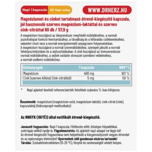 Dr. Herz Magnézium Supra 400mg + Szerves Cink kapszula - 60db 3 Dr. Herz Magnézium Supra 400mg + Szerves Cink kapszula - 60db - Image 2