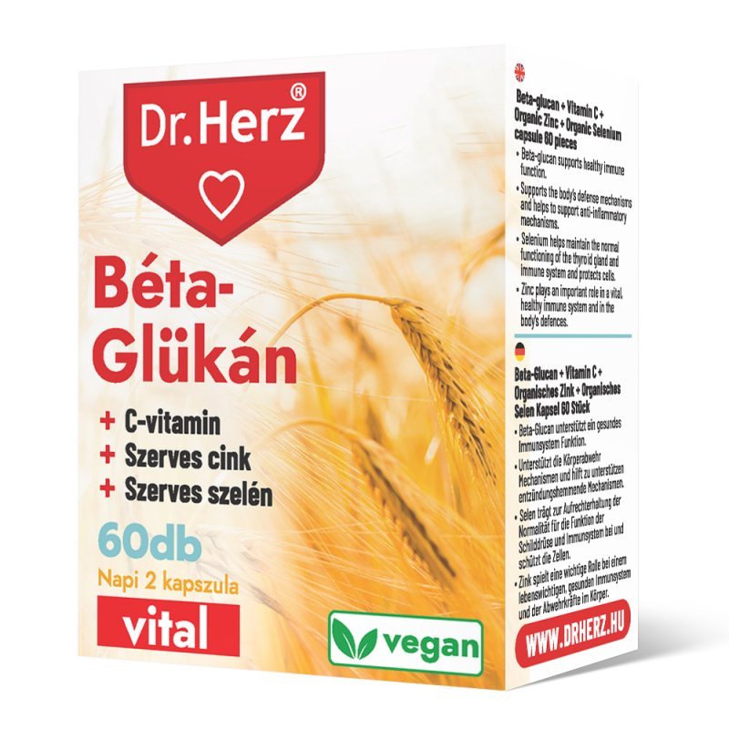 Dr. Herz Béta-Glükán+Szerves Cink, Szelén+C-vitamin kapszula - 60db 1 Dr. Herz Béta-Glükán+Szerves Cink, Szelén+C-vitamin kapszula - 60db
