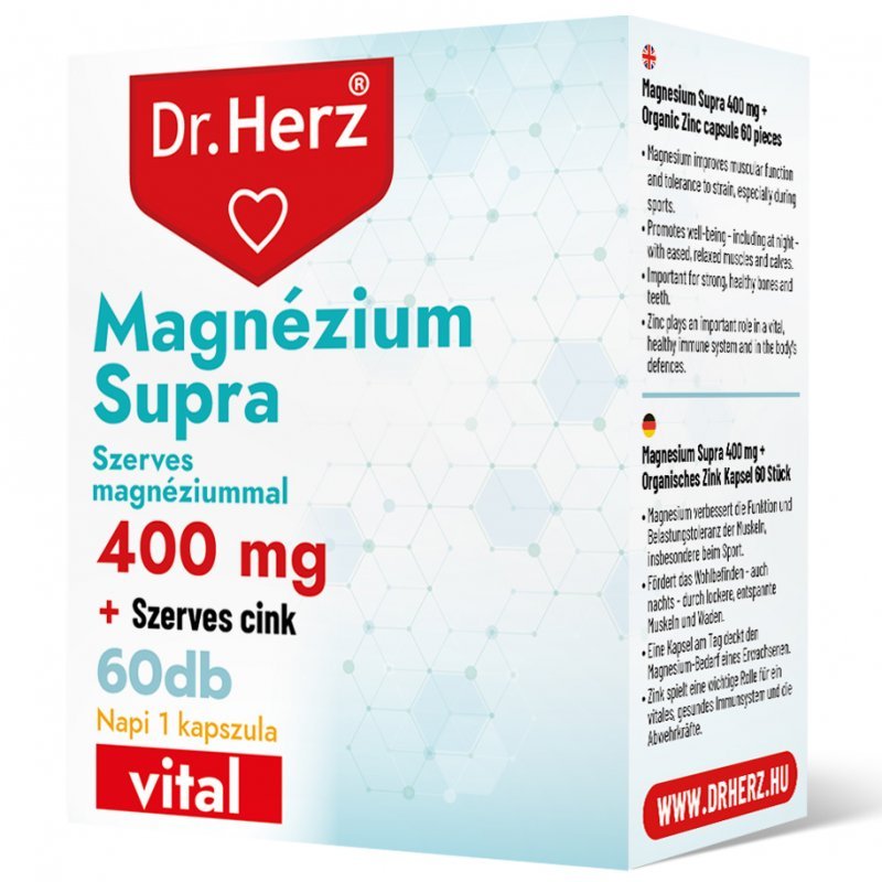 Dr. Herz Magnézium Supra 400mg + Szerves Cink kapszula - 60db 1 Dr. Herz Magnézium Supra 400mg + Szerves Cink kapszula - 60db
