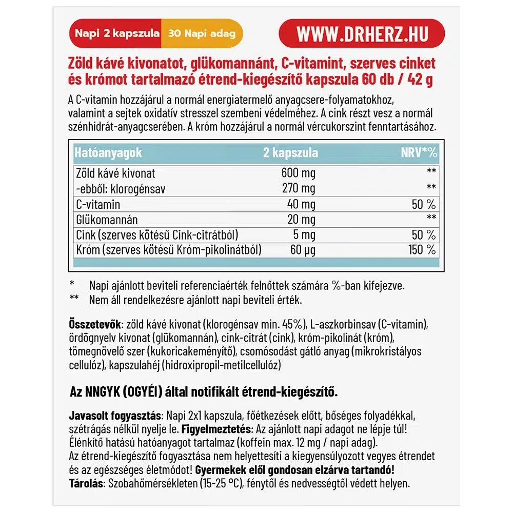 Dr. Herz Zöld Kávé Forte + C-vitamin + Glükomannán kapszula - 60db 2 Dr. Herz Zöld Kávé Forte + C-vitamin + Glükomannán kapszula - 60db - Image 2