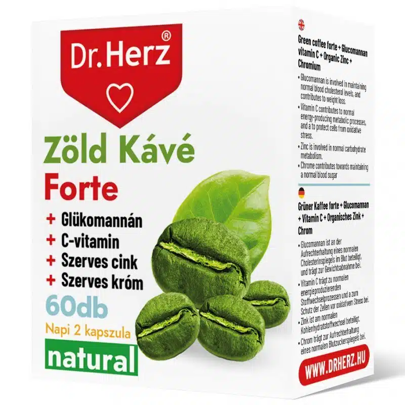 Dr. Herz Zöld Kávé Forte + C-vitamin + Glükomannán kapszula - 60db 1 Dr. Herz Zöld Kávé Forte + C-vitamin + Glükomannán kapszula - 60db